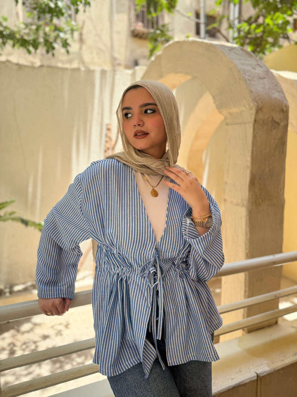 Ruffle Blouse - Striped Blue