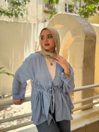 Ruffle Blouse - Striped Blue