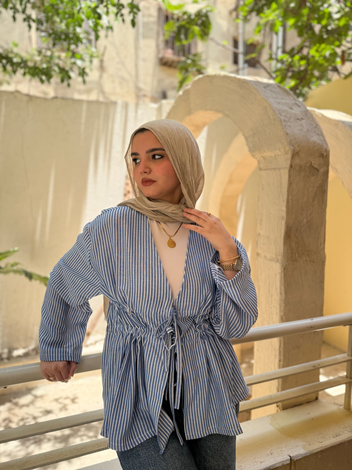 Ruffle Blouse - Striped Blue