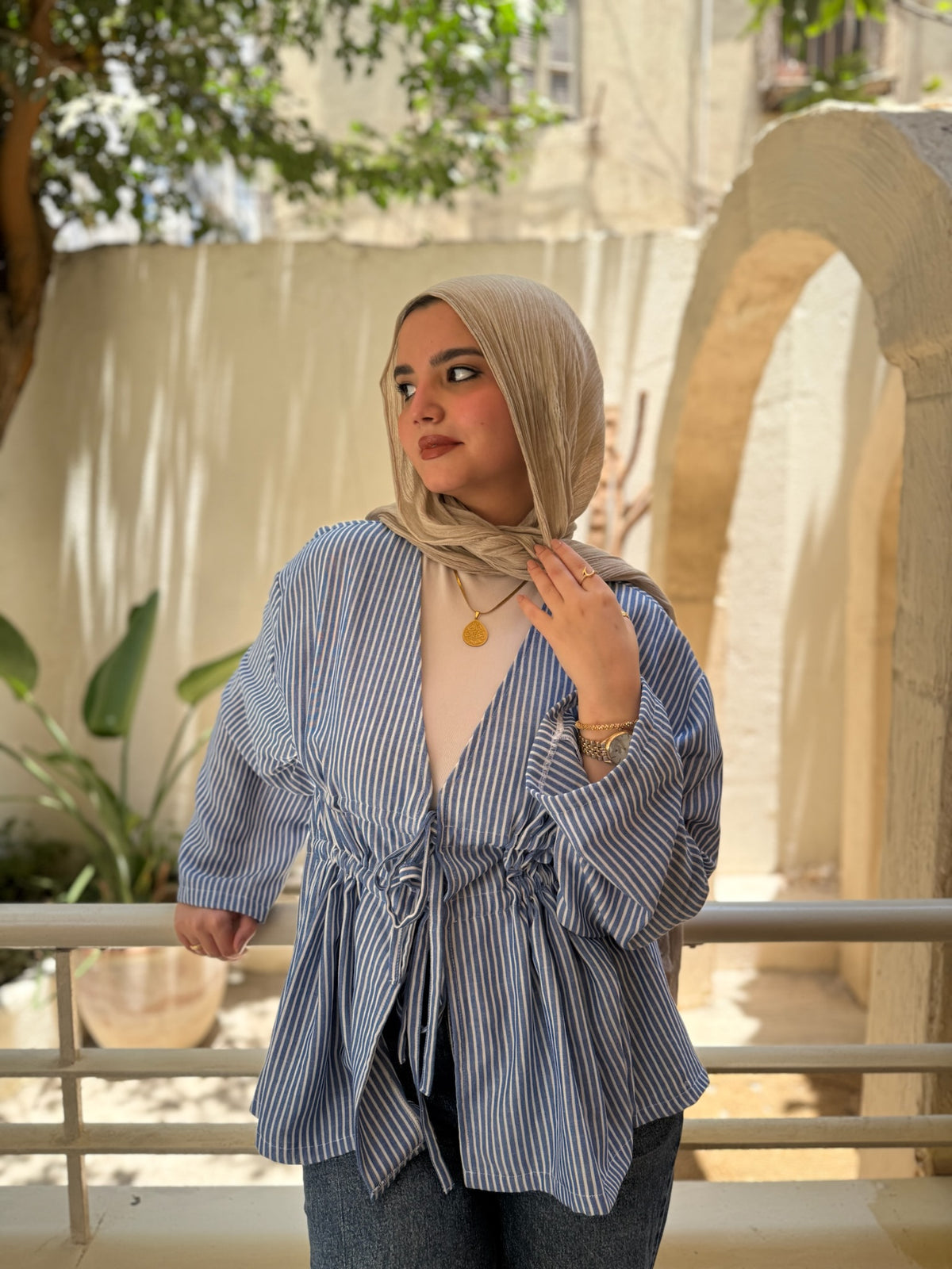 Ruffle Blouse - Striped Blue